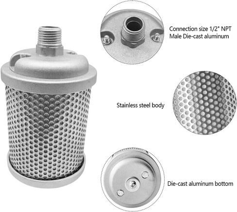 M05 Air Compressor Muffler, 1/2" NPT Male, Single Chamber 145 PSI, Fits for Compressor Dryer Compressed Air Equipment and Systems in Kuwait