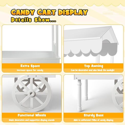 Drexo Candy Cart Display Stand for Party, Dessert Cake Cart Stand with Wheels, Vintage Dessert Display Stand Decoration Cart with 100 Balloons for Parties, Birthdays Weddings (WHITE) in Saudi Arabia