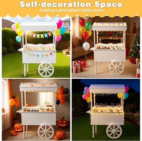 Drexo Candy Cart Display Stand for Party, Dessert Cake Cart Stand with Wheels, Vintage Dessert Display Stand Decoration Cart with 100 Balloons for Parties, Birthdays Weddings (WHITE) in Saudi Arabia