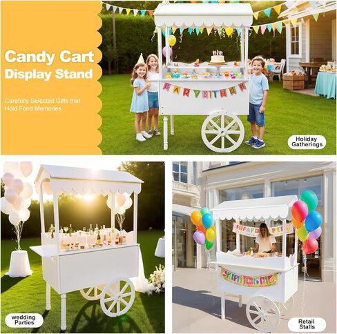 Drexo Candy Cart Display Stand for Party, Dessert Cake Cart Stand with Wheels, Vintage Dessert Display Stand Decoration Cart with 100 Balloons for Parties, Birthdays Weddings (WHITE) in Saudi Arabia