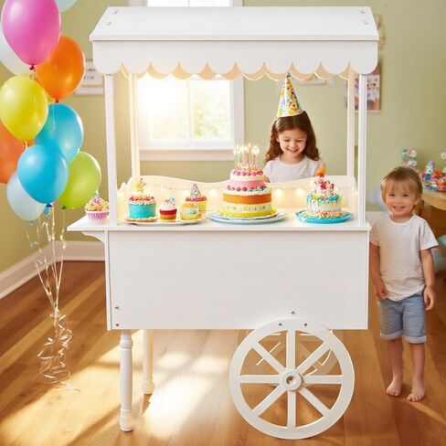 Drexo Candy Cart Display Stand for Party, Dessert Cake Cart Stand with Wheels, Vintage Dessert Display Stand Decoration Cart with 100 Balloons for Parties, Birthdays Weddings (WHITE) in Saudi Arabia