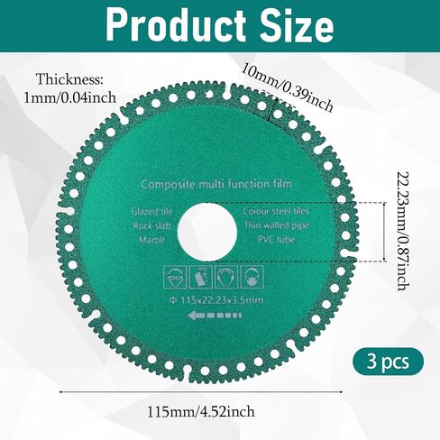 3 Pack 4-1/2 inch Indestructible Disc for Angle Grinder Set | Diamond Multi Material Cutting Blade 7/8'' Cutting Discs for Smooth Cuttings, Chamfering, Grinding Materials in Kuwait