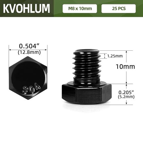 25 PCS M8 x 10mm Hex Head Screw Bolt, Stainless Hex Bolts, Full Thread, 18-8 Stainless Steel (304), Black Coating in Kuwait