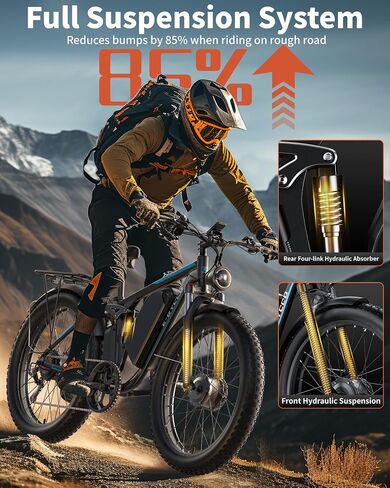 E·Bycco 6000W Peak دراجة كهربائية ذات محرك مزدوج للبالغين، بطارية 52V 32AH، سريعة 45-50 MPH و100Miles طويلة المدى EBike، تعليق كامل، فرامل هيدروليكية، 24 بوصة/26 بوصة إطار سميك دراجة إلكترونية جبلية للطرق الوعرة in Kuwait