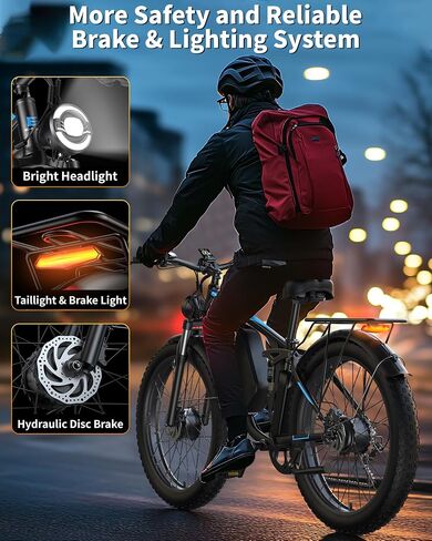 E·Bycco 6000W Peak دراجة كهربائية ذات محرك مزدوج للبالغين، بطارية 52V 32AH، سريعة 45-50 MPH و100Miles طويلة المدى EBike، تعليق كامل، فرامل هيدروليكية، 24 بوصة/26 بوصة إطار سميك دراجة إلكترونية جبلية للطرق الوعرة in Kuwait