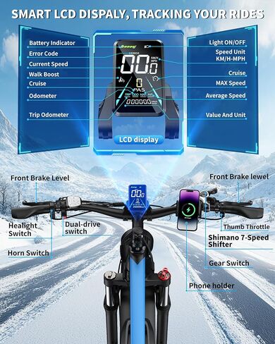 E·Bycco 6000W Peak دراجة كهربائية ذات محرك مزدوج للبالغين، بطارية 52V 32AH، سريعة 45-50 MPH و100Miles طويلة المدى EBike، تعليق كامل، فرامل هيدروليكية، 24 بوصة/26 بوصة إطار سميك دراجة إلكترونية جبلية للطرق الوعرة in Kuwait