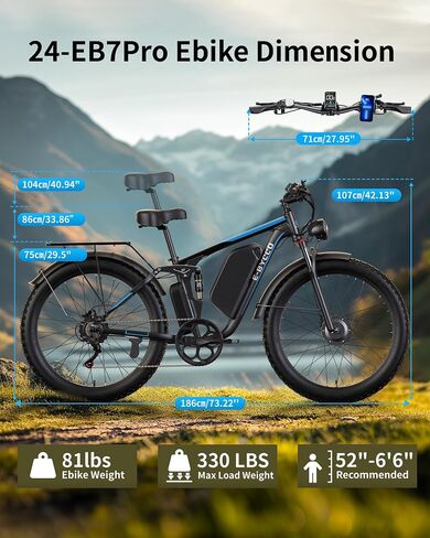 E·Bycco 6000W Peak دراجة كهربائية ذات محرك مزدوج للبالغين، بطارية 52V 32AH، سريعة 45-50 MPH و100Miles طويلة المدى EBike، تعليق كامل، فرامل هيدروليكية، 24 بوصة/26 بوصة إطار سميك دراجة إلكترونية جبلية للطرق الوعرة in Kuwait