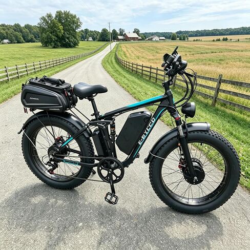 E·Bycco 6000W Peak دراجة كهربائية ذات محرك مزدوج للبالغين، بطارية 52V 32AH، سريعة 45-50 MPH و100Miles طويلة المدى EBike، تعليق كامل، فرامل هيدروليكية، 24 بوصة/26 بوصة إطار سميك دراجة إلكترونية جبلية للطرق الوعرة in Kuwait