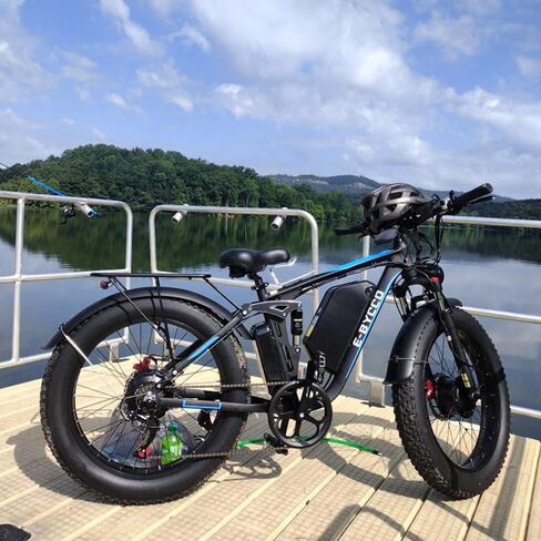 E·Bycco 6000W Peak دراجة كهربائية ذات محرك مزدوج للبالغين، بطارية 52V 32AH، سريعة 45-50 MPH و100Miles طويلة المدى EBike، تعليق كامل، فرامل هيدروليكية، 24 بوصة/26 بوصة إطار سميك دراجة إلكترونية جبلية للطرق الوعرة in Kuwait