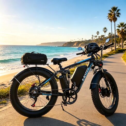 E·Bycco 6000W Peak دراجة كهربائية ذات محرك مزدوج للبالغين، بطارية 52V 32AH، سريعة 45-50 MPH و100Miles طويلة المدى EBike، تعليق كامل، فرامل هيدروليكية، 24 بوصة/26 بوصة إطار سميك دراجة إلكترونية جبلية للطرق الوعرة in Kuwait