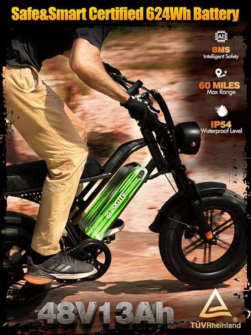 V100 1500W Peak Electric Bike for Adults, 28MPH 48V 13Ah Removable Battery, 60 Mile Range, 16"x4.0" Fat Tire, 7-Speed E-Bike with Dual Suspension – Commuter Ebike for Men & Women in Kuwait