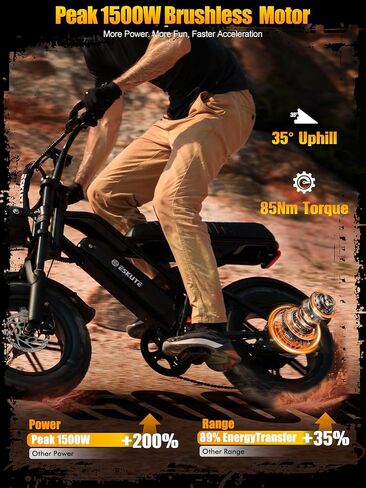 V100 1500W Peak Electric Bike for Adults, 28MPH 48V 13Ah Removable Battery, 60 Mile Range, 16"x4.0" Fat Tire, 7-Speed E-Bike with Dual Suspension – Commuter Ebike for Men & Women in Kuwait
