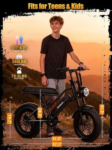 V100 1500W Peak Electric Bike for Adults, 28MPH 48V 13Ah Removable Battery, 60 Mile Range, 16"x4.0" Fat Tire, 7-Speed E-Bike with Dual Suspension – Commuter Ebike for Men & Women in Kuwait