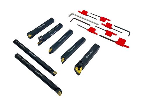 7 Pieces Carbide Turning Tool Set Indexable Lathe Turning Tool-1/2" Shank Metal Lathe Tools Holder for Turning Grooving Threading with Tin Coated Carbide Inserts Turning Insert in Kuwait