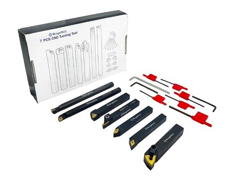 7 Pieces Carbide Turning Tool Set Indexable Lathe Turning Tool-1/2" Shank Metal Lathe Tools Holder for Turning Grooving Threading with Tin Coated Carbide Inserts Turning Insert in Kuwait