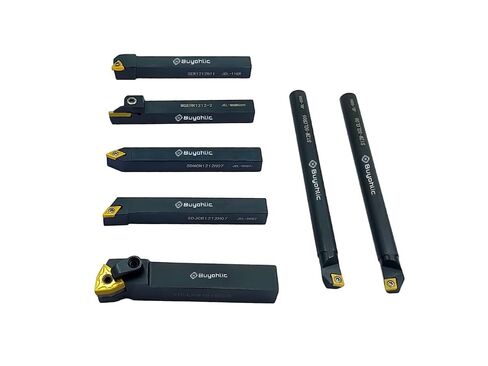 7 Pieces Carbide Turning Tool Set Indexable Lathe Turning Tool-1/2" Shank Metal Lathe Tools Holder for Turning Grooving Threading with Tin Coated Carbide Inserts Turning Insert in Kuwait