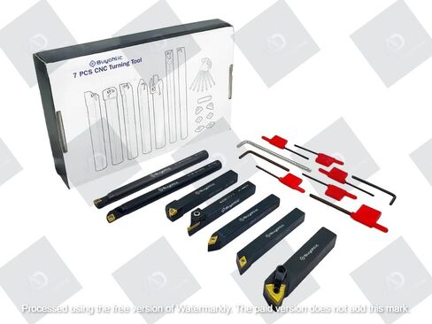 7 Pieces Carbide Turning Tool Set Indexable Lathe Turning Tool-1/2" Shank Metal Lathe Tools Holder for Turning Grooving Threading with Tin Coated Carbide Inserts Turning Insert in Kuwait