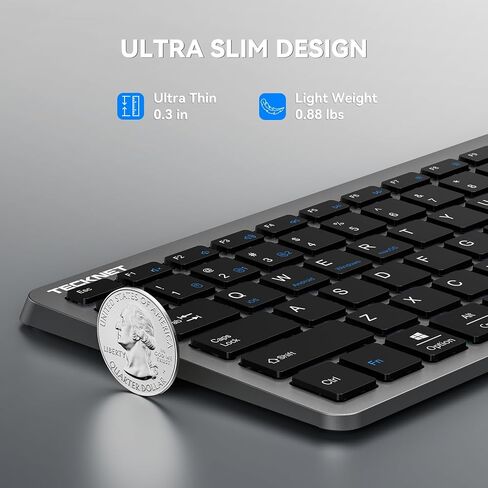 TECKNET Wireless Bluetooth Keyboard Rechargeable - Ultra Slim 2.4G+BT Keyboard with Number Pad, Low Profile Compact Silent Keyboards for Laptop, Computer, PC, Tablet, Windows, Multi Devices in Saudi Arabia