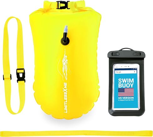 Swim Buoy & Drybag - Safety for Swimmers, Open Water and Triathlon. Pull Buoy for Adults and Kids. Yellow Signal Swimming Bubble in Kuwait