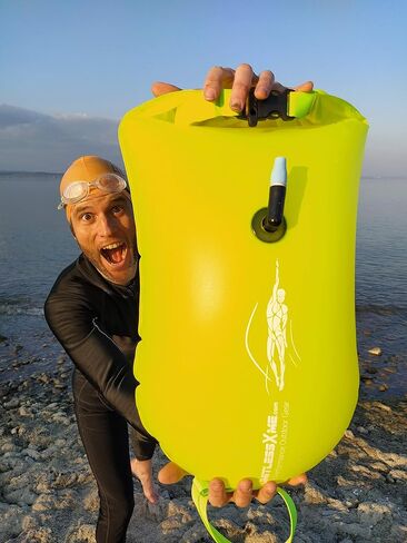 Swim Buoy & Drybag - Safety for Swimmers, Open Water and Triathlon. Pull Buoy for Adults and Kids. Yellow Signal Swimming Bubble in Kuwait