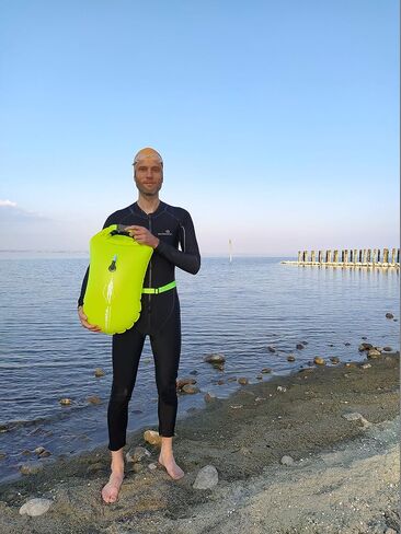 Swim Buoy & Drybag - Safety for Swimmers, Open Water and Triathlon. Pull Buoy for Adults and Kids. Yellow Signal Swimming Bubble in Kuwait