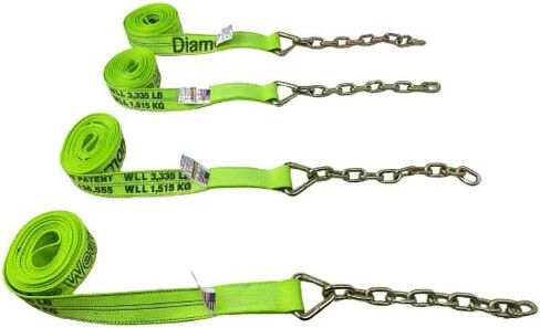 4 عبوات من 2 × 14 قدم Hiviz حزام منسوج من الألماس الأخضر مع ذيل سلسلة 12 بوصة 5/16 G70 in Kuwait