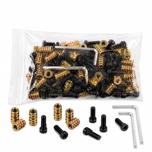 32 Sets Threaded Inserts for Wood with Bolts, 1/4-20 Furniture Insert Nuts Kit, Heavy Duty Screw Inserts for Wood, Metal Threaded Inserts for Furniture Repair, Bed Frame, Chairs, Cabinets in Kuwait