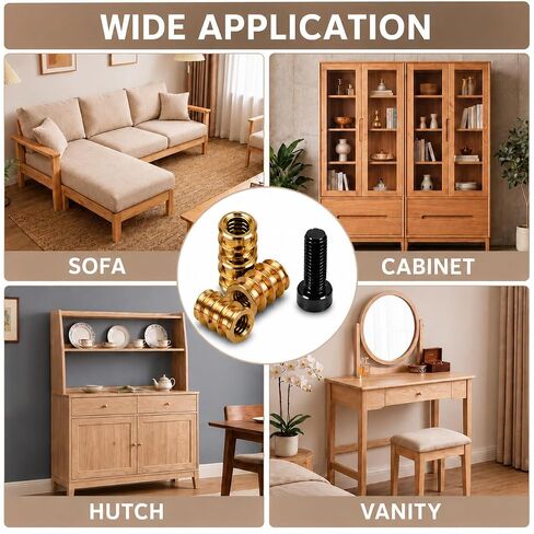 32 Sets Threaded Inserts for Wood with Bolts, 1/4-20 Furniture Insert Nuts Kit, Heavy Duty Screw Inserts for Wood, Metal Threaded Inserts for Furniture Repair, Bed Frame, Chairs, Cabinets in Kuwait