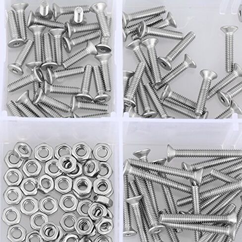Machine Screw Assortment Kit Hex Socket Drive Screw Stainless Steel Nut Bolt Set M2 Flat Head 304 Stainless Steel with Plastic Storage Box for Furniture DIY Small Appliance Repair in Kuwait