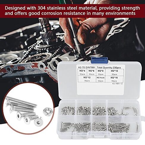 Machine Screw Assortment Kit Hex Socket Drive Screw Stainless Steel Nut Bolt Set M2 Flat Head 304 Stainless Steel with Plastic Storage Box for Furniture DIY Small Appliance Repair in Kuwait