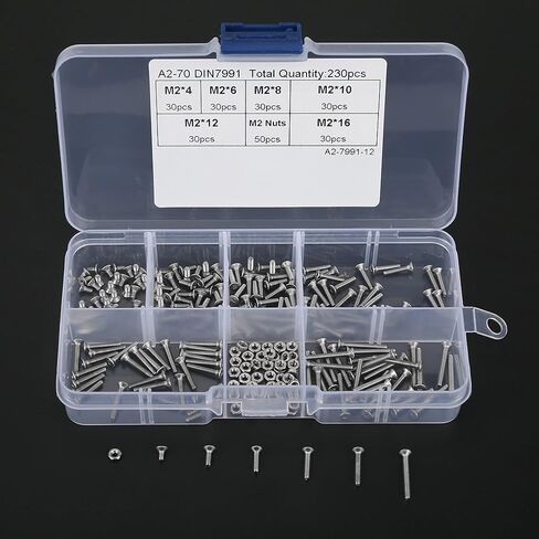 Machine Screw Assortment Kit Hex Socket Drive Screw Stainless Steel Nut Bolt Set M2 Flat Head 304 Stainless Steel with Plastic Storage Box for Furniture DIY Small Appliance Repair in Kuwait