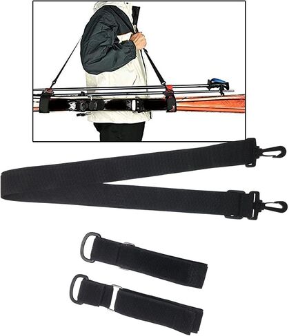 Ski Carrier Strap with Shoulder and Hand Carry Options, Adjustable Snowboard Carrying Strap for Men and Women, Black in Kuwait
