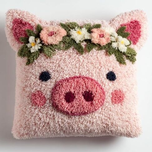 DIY Latch Hook Pillow Kit Cute Pig Portrait in Flowers Easy for Beginners Color-Stamped Pillowcase 43x43cm Sofa Cushion Bedroom Decor Craft-12 in Saudi Arabia