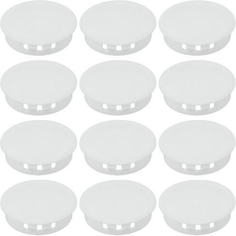 PATIKIL 42mm/1-5/8 Plastic Hole Plugs, 12 Pcs Flush Type Round Plug Snap in Locking Screw Hole Covers Insert End Caps for Furniture Cabinet Kitchen Door Shelves, White in Kuwait