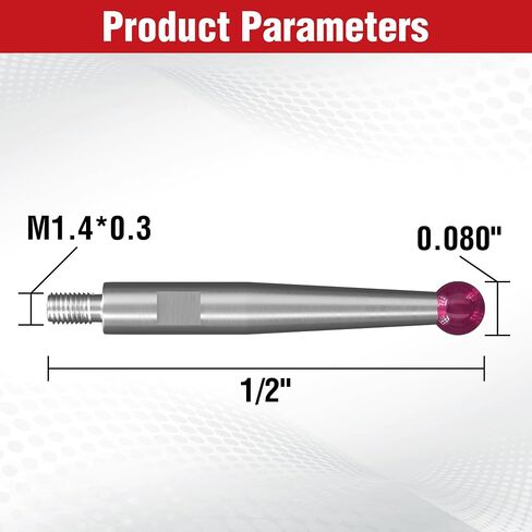 TESA Brown & Sharpe 599-7030-80R Ruby Tip Contact Point for Bestest Dial Test Indicator, 0.080" Tip Diameter x 1/2" Length, M1.4 x 0.03 Thread in Kuwait
