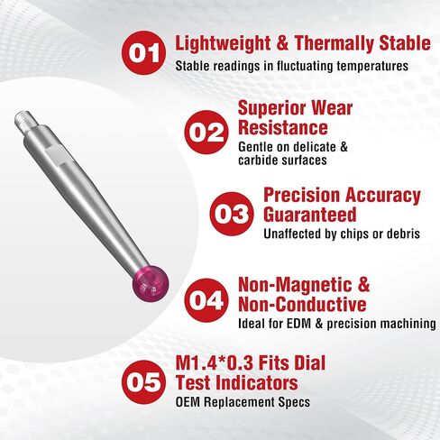 TESA Brown & Sharpe 599-7030-80R Ruby Tip Contact Point for Bestest Dial Test Indicator, 0.080" Tip Diameter x 1/2" Length, M1.4 x 0.03 Thread in Kuwait