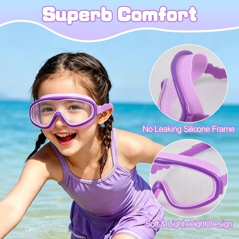 2 Pack Kids Swim Goggles for Girls Ages 3-15, Anti-Fog UV Protection Waterproof Swimming Goggles, Leakproof Wide View Pool Goggles with Adjustable Strap, Ear Plugs and Nose Clip, (Pink+ Purple) in Kuwait