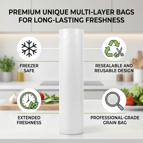 Vacuum Sealer Bags, Food Storage Saver Bags with Resistance to Freezing and Reusable Design, for Vacuum Packaging and Aseptic Packaging, 4 Sizes (20x500cm) in Kuwait
