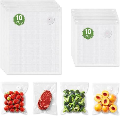 Vacuum Sealer Bags 20-Pack (10 Small + 10 Large) | Reusable BPA-Free Food Saver Bags with Air Valve | Vacuum Bags for Freezer, Microwave, Odor-Resistant | Ideal for Meal Prep, Sous Vide in Kuwait