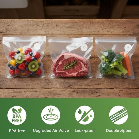 Vacuum Sealer Bags 20-Pack (10 Small + 10 Large) | Reusable BPA-Free Food Saver Bags with Air Valve | Vacuum Bags for Freezer, Microwave, Odor-Resistant | Ideal for Meal Prep, Sous Vide in Kuwait