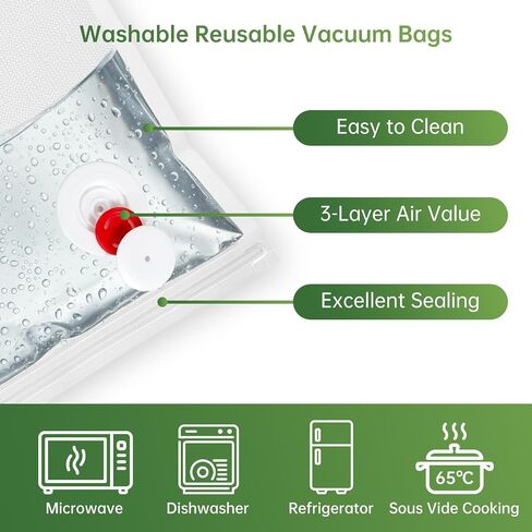 Vacuum Sealer Bags 20-Pack (10 Small + 10 Large) | Reusable BPA-Free Food Saver Bags with Air Valve | Vacuum Bags for Freezer, Microwave, Odor-Resistant | Ideal for Meal Prep, Sous Vide in Kuwait