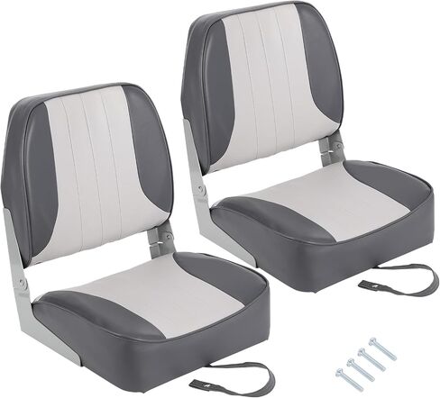 2 Pack Folding Boat Seats, Low Back Waterproof Marine Fishing Chairs with Thick Padding, PVC Leather & Stainless Steel Hardware, Ergonomic Captain Seats for Bass Boats, Speedboats, Canoes & Fishing Bo in Kuwait