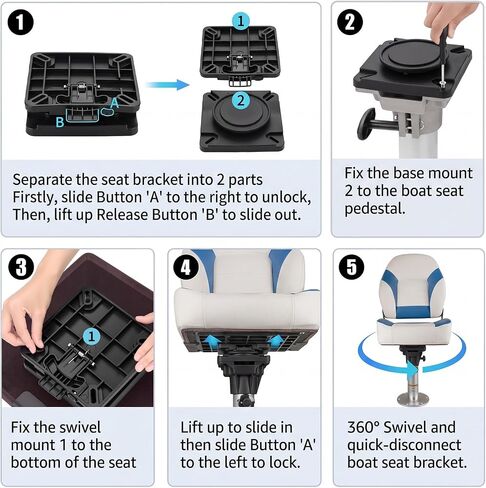 Novabright 2 Pack Quick Disconnect Seat Mount - 360° Smooth Rotation Nylon Swivel Base Uv-Resistant Marine Seat Mounts for Fishing Boat Bass Canoe Seats in Kuwait