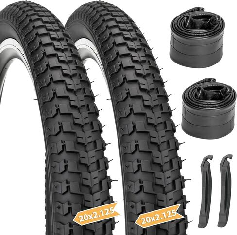 Hycline Kids Bike Tires Set, 2-Pack 16x2.125/20x2.125 Inch Folding Bicycle Tires with Butyl Rubber Inner Tubes & Tire Levers, All-Terrain Anti-Slip Replacement for BMX MTB Bikes in Kuwait