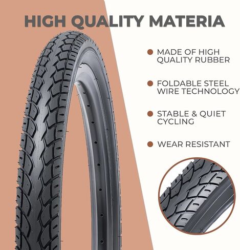 2 PCS 24x1.50 Bike Tires, Durable Folding 24 Inch 40-507 24x1.50 Road Bicycle Tires, Replacement Bike Tires for Road Cruiser Bicycle, Clincher（M-066） in Kuwait