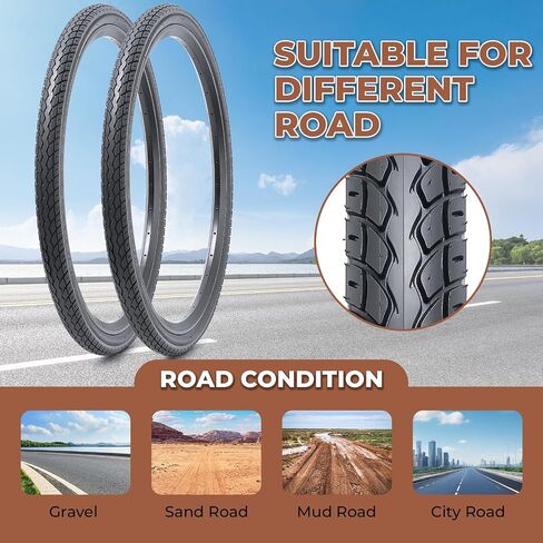 2 PCS 24x1.50 Bike Tires, Durable Folding 24 Inch 40-507 24x1.50 Road Bicycle Tires, Replacement Bike Tires for Road Cruiser Bicycle, Clincher（M-066） in Kuwait