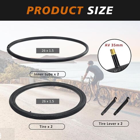 26X1.5 Bike Tire，YILUXING 2 Pack Replacement 26" Bicycle Tire with Tubes s for City Bike, Mountain Bike, MTB in Kuwait