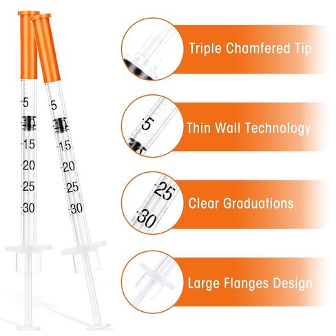 0.3ml Syringe with Cap,31 G 5/16Inch 8mm Lab Supplies for Liquids,Individually Wrapped 100 Pack in Kuwait