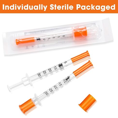 0.3ml Syringe with Cap,31 G 5/16Inch 8mm Lab Supplies for Liquids,Individually Wrapped 100 Pack in Kuwait