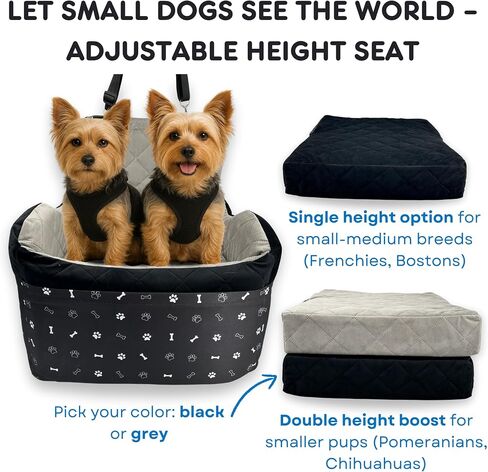 Small Dog Car Seat, Memory Foam Dog Booster Car Seats with Thick Cushion for Medium Dogs Under 35lbs, 3Storage Pockets with Zipper, 2 Safety Belts (Black, Regular) in Saudi Arabia